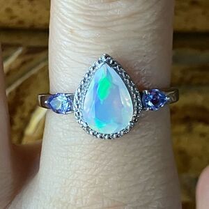Natural Ethiopian Opal Tanzanite Sterling Silver Ring Size 9